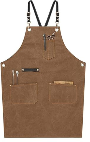 YRTHFJTJ Schweißerschürze, Arbeitsschürze for Männer mit Taschen for Werkzeuge und Zubehör, gewachstes Segeltuch(Brown)