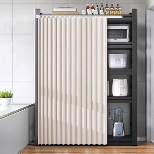Aocet Schrankvorhang für Küche, Staubdichter Vorhang für Offenes Regal, Regal Vorhang mit Gleitschiene, Schrank Vorhang zum Schieben - Selbstklebend, Wasserdicht, Anpassbar(Weiß,Cabinet W150xH200cm)
