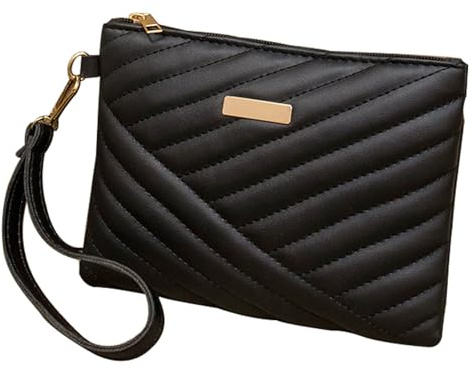 WJXFHTD Pochette da polso trapuntata, piccola borsa per telefono ricamata, grande capacità, portafoglio in pelle PU, nero