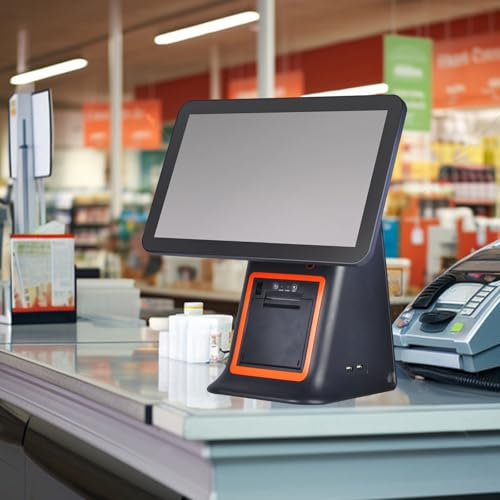 QFGain Pos-TerminalgeräT FüR Einzelhandel Und Gastronomie FüR Kleinunternehmen, Kassensystem, 15,6-Zoll-Touchscreen, Elektronische Registrierkasse, Integrierter Belegdrucker, Einstellbarer,Black-A