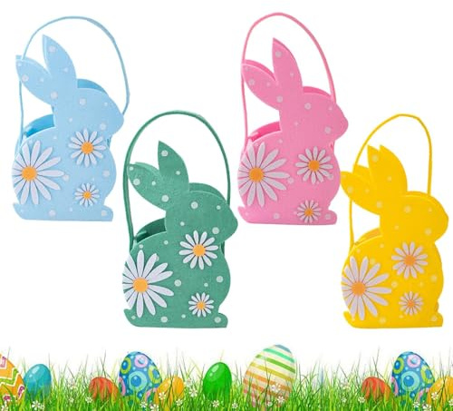 Tuxxjzm Osterkorb in Hasenform, 4 x Filzkörbe in Osterhasenform – Süßigkeiten-Schokoladenhalter, Ornament, Frühling, bunte Jagdtasche für Versammlungen, Wohnzimmer