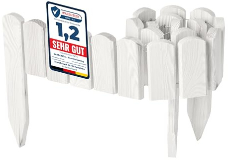 Garronda Rollborder Recinzione in legno flessibile 100 x 10 cm bordatura giardino bordura per aiuola staccionata in legno cordolo Decorazione da frutteti Palizzata GD-0148 Bianco