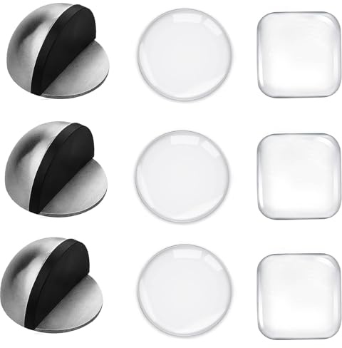 Türstopper Boden selbstklebend Satz, 3 pcs Türstopper Boden Edelstahl & 6 pcs Silikon Schutzpuffer, Türstoppers ohne Bohren zum Kleben mit Gummipuffern, Door stopper für Wandschutz, Wandschrankschutz