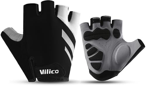I Kua Fly Fahrradhandschuhe Halbfinger für Herren Damen Stoßdämpfend MTB Handschuhe Atmungsaktiv Radsporthandschuhe (Schwarz,L)