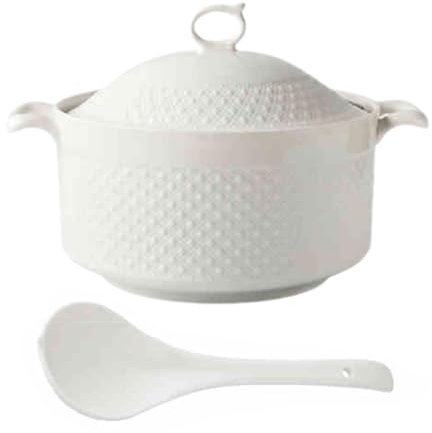 Peakjune Sopera con Tapas y Juego de cucharón,Tazón para Servir Sopa de Porcelana con Tapas,Sopera de Cerámica con Tapas,Sopera de cerámica con cucharón de Sopa,Porcelana For Cocina Casera.
