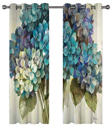 Tende Oscuranti Camera Da Letto Bambini Moderna Con Occhielli 2 Pannelli Tenda Oscurante Finestra Termica Isolante Per Interni Soggiorno Cucina 234X230Cm 3D Fiori Di Ortensia Blu E Viola Motivo