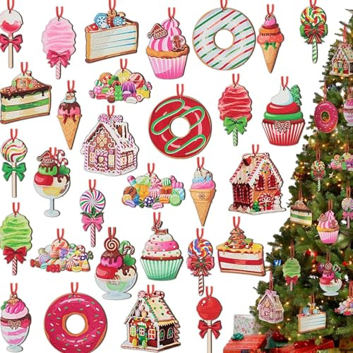 FAINCA 30 Pezzi Decorazioni Natalizie per Albero Dotato Corda Appenderlo Addobbi Albero di Natale Particolari Bordi Lisci Senza Sbavature Natale Decorazioni Casa per Alberi Stipiti Porte Finestre