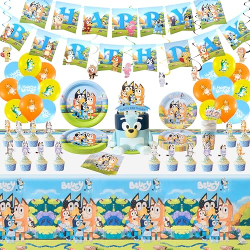 Birthday Decoration, 111PCS Party Decorations Birthday Party Supplies Tableware Set for Kids Balloons Cake Topper Banner Tablecloth Napkins Plates Paper Cups Tablecloth