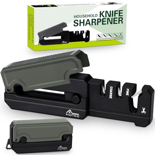 Hotec Aiguiseur de couteaux, corps en ABS, barres en céramique et carbure de tungstène pour couteaux et ciseaux, design évolutif, compact et maniable, noir