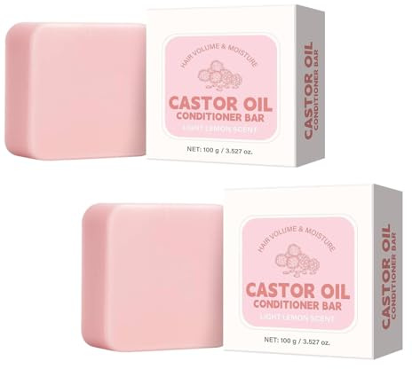 Barra de acondicionador de aceite de ricino, aceite de ricino de barra de champú, jabón para el cuidado del cabello, barras de acondicionador orgánico sólido natural para el cabello (2pcs)