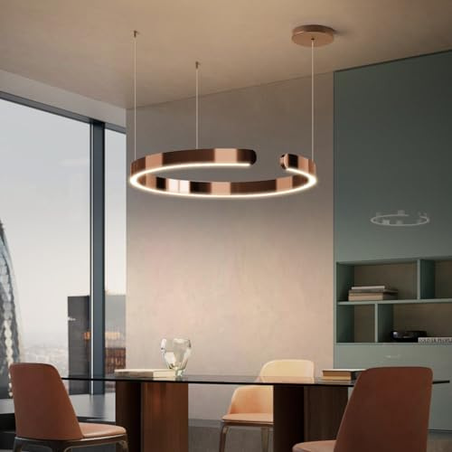 AIAO Moderne Hängelampe Ring LED-Pendelleuchte Dimmbar Wohnzimmerlampe Tisch Esstisch Hängeleuchte For Aluminium Esszimmer Salon Schlafzimmer Lampen Kronleuchter Rose Gold(40CM)