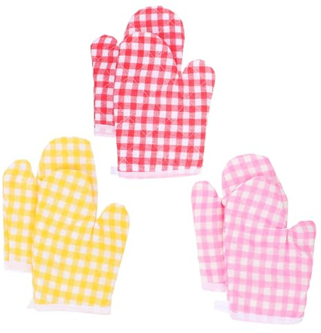 Ipetboom 3 Pairs Thermal Oven Gloves Heat-resistant Cotton Mittens for Baking Cooking Microwave Use Soft Breathable Small Hands Protective Heatproof Gloves