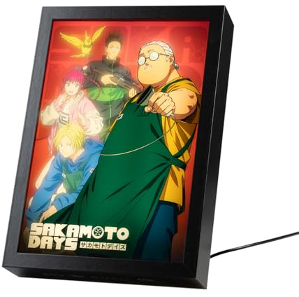 Grupo Erik Cuadro Sakamoto Days Figuras Anime - Marco Accesorios Luz Led, Cuadros Decoracion Dormitorios | Lampara Escritorio: 3 Tonos de Luz y 5 Niveles Brillo, 20x28cm