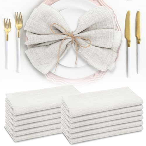 RANJIMA 12 Stück Servietten Hochzeit, 42x42cm Baumwolle Servietten Stoff, Waschbare Tischservietten Stoffservietten für Familienfeiern, Hochzeiten, Geburtstage, Abendessen und Partys, Hellgrau
