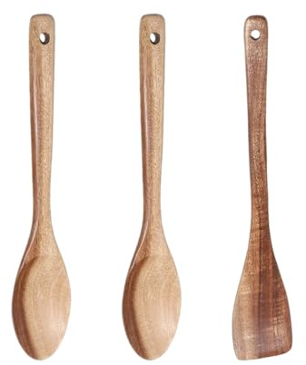 Donvuka 3 Stück Kochlöffel Holz, Naturbehandelt (geölt) Küchenutensilien Langlebig Antibakteriell, Kochlöffel Set, ratlöffel Kochbesteck,100% Langlebiger Holzlöffel Akazienholz für die Küche