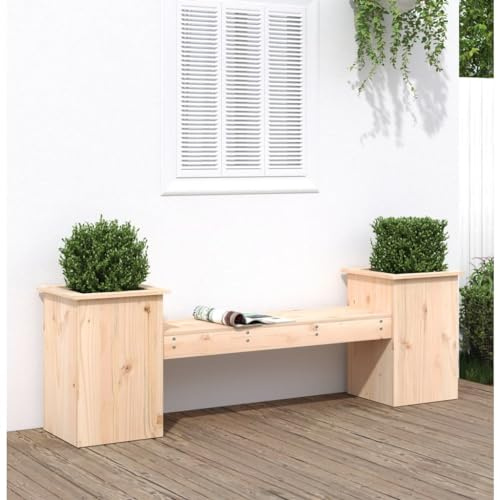 QZZCED Panca da giardino con fioriere in legno di pino massiccio, 184,5 x 39,5 x 56,5 cm, mobile da esterno con 2 fioriere, resistente e durevole, per patio, terrazza o balcone, capacità
