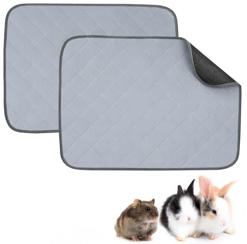 VavoPaw 2 PCS Tapis de Pipi pour Animaux Domestiques - 50x70cm, Gris | Coussinets de Doublure de Cage en Polaire Lavable Étanche Antidérapant pour Cochon d'Inde，Literie pour Cochons d'Inde