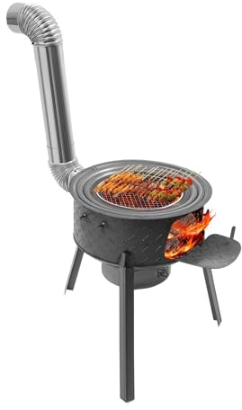 Multifunction Wood Burning Stove with Grill Rack, Portable Wood Burning Rocket Stove with Chimney Pipe, Camping Stove for Outdoor/Backyard Cooking, Large Portable Charcoal Grill