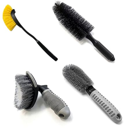 CLEANHOME Car Alloy Wheel Brush,Tyre Brush 4-Piece Set | Soft Poly Bristles | Nylon Bristle Car Detailing Brushes | for Rims,Spokes,Hubcap,Dirt Grime Removal