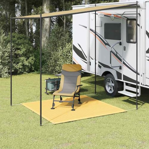 QUAHEAS Zeltteppich 200x200 cm Beige aus hochdichtem Polyethylen wetterbeständig mit Ösen zum Befestigen Camping Outdoor Festival Schutz und Komfort