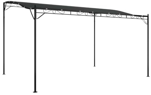 HETFTJN Auvent de Jardin 4x3 m Tonnelle Adossée Anthracite avec Cadre en Acier et Toit Incurvé en Polyester 180 g/m² pour Terrasse Cour et Événements Extérieurs