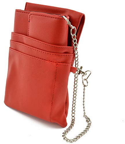 nean Kellner Geldbörse, Kellnerbörse, Geldbeutel, Damen Herren Portemonnaie mit Holster, Steck-Tasche und Kette mit großem Münzfach (Rot)