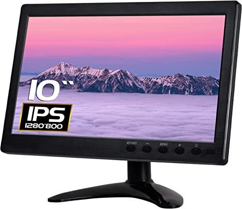 WHOLEV 10.1 Zoll Monitor IPS TFT LCD Monitor, 1280x800 mit AV/VGA/HDMI/BNC/USB Anschlüsse Kopfhörer Eingebauter Lautsprecher für Büro/Geschäft/Heimsicherheit Raspberry Pi CCTV Kamera PC DVR