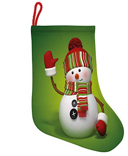 ABAKUHAUS Schneemann Hängende Nikolausstiefel Weihnachtssocken, 3D Traditionelle Mascot, Weihnachtsstrumpf zum Aufhängen, 25x35cm, Grün, Rot, Weiß