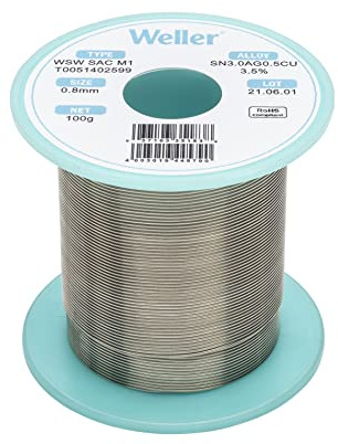 Weller WSW SAC M1 (T0051402599) Bleifreier Lötdraht, Ø 0,8mm, Legierung Sn96.5Ag3Cu0.5, Flussmittelgehalt 3,5%, 100 g