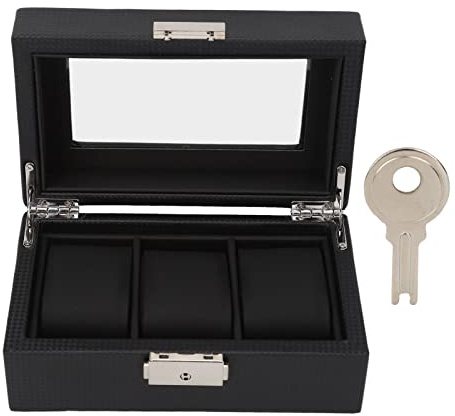 Klocklåda Med 3 Fack För Att Bära Displayer, Låsbar Pu-Läder Liten Klocklåda Med Genomskinligt Lock För Herr- Och Damband, Svart