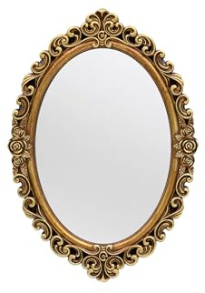 OIGUMR Oval Smallest Wall Mirror Resin Frame Size：12 x 8.3 inch Mirror Vintage Hanging Mirrors for Bedroom Living-Room Dresser Decor Gold