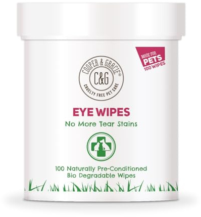 Dog Eye Wipes | Tear Stain Remover For Dogs Eyes By Cooper and Gracie | Remove Dog Eye Crust & Eye Discharge | Biodegradable Pre-soaked Textured | Safe & Easy Cleaning For Dogs & Cats | Pack Of 100