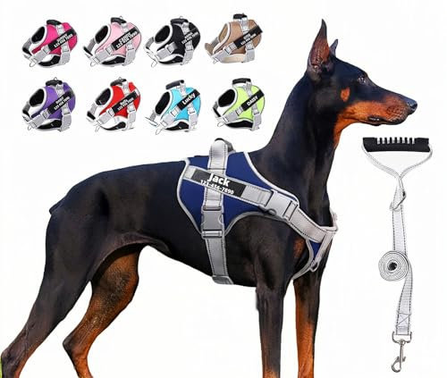 Moonpet Taktisches Hundegeschirr, kein Ziehen, mit Name und Telefonnummer, strapazierfähig, für Training und Spazierengehen, Größe XS - XXL, 9 bunt