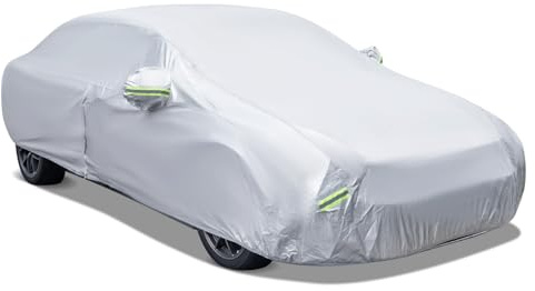 GYMAX Cubierta para Coche, Lona Impermeable para Vehículos con Tiras Reflectantes y Cremallera, Lona Completa con Bolsa (para Sedán de hasta 455 cm)