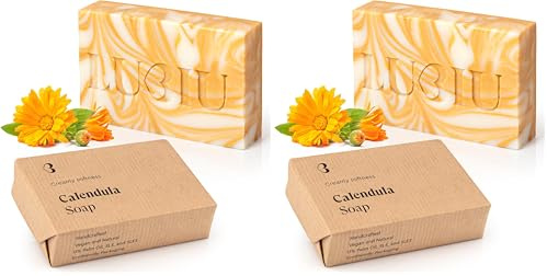 lubiu Jabón Natural de Caléndula - 100g Pastilla Jabon de Manos, Cuerpo y Cara También Jabon Bebe y Niño - Jabones Naturales Artesanos - Soap (Paquete de 2)