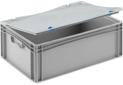DIE BOX FABRIK Aufbewahrungsbox mit Deckel | Lagerbehälter für private Haushalte oder Industrie | fest montierter Scharnierdeckel in verschiedenen Größen | Eurobehälter | Kunststoffbox (60x40x23 cm)