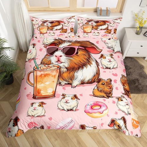 Set di biancheria da letto per bambini e bambine, con stampa di porcellini d'India, con stampa di ciambelle, colore rosa, decorazione per camera da letto, Kawaii marrone, set di biancheria da letto a