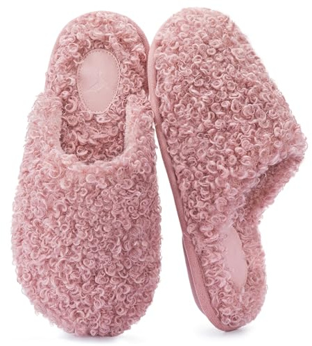 RockDove Women's Twirl Fleece Cozy Scuff Slippers with Memory Foam, Indoor Non-Slip Rubber Sole, Gift-Ready House Shoes, Size 9-10 US Women, Blush Pink