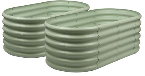 Harbour Housewares Raised Garden Bed - Green - 120 x 60 x 45cm - 2x - Rounded - Bottomless Metal Raised Bed Galvanised Steel Planter Box for Growing Outdoor Plants, Vegetables, Flowers and Herbs