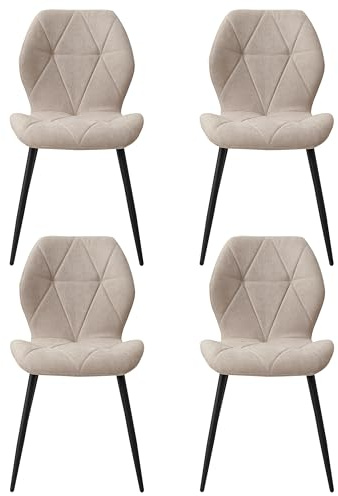 JZGORC Lot de 4 Chaise de Salle à Manger, Chaise de Cuisine en Tissu Treillis en Lin, Chaise Rembourrée Remplie D'éponge à Rebond Haute Densité, Adaptée à La Salle à Manger, à La Cuisine - Beige