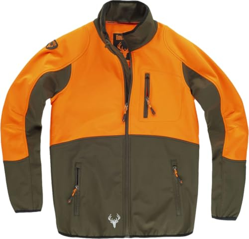 Workteam Softshell Especial Caza y Pesca con Múltiples Bolsillos e Interior Polar Unisex Verde Caza+Naranja Fluor-XL