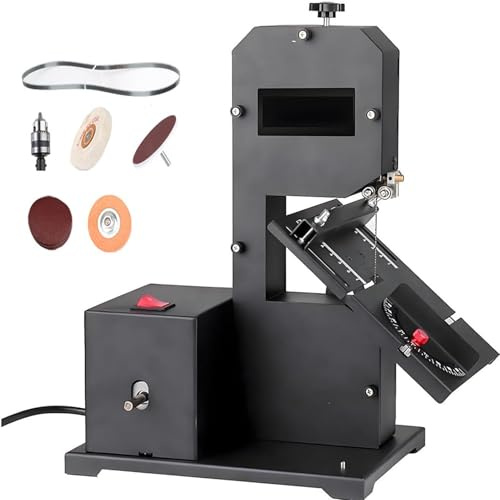 Robust sågbandsåg 800 W bandsåg för trä: max skärdjup 70 mm, raka och böjda skärningar, lutningsbart metallbord (0–45°), träskärmaskin