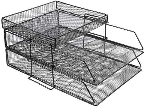 MAGICLULU Étagère à Dossiers en Treillis Métallique Noir, 3 Niveaux Empilables, Organiseur de Fichiers de Bureau Polyvalent, Porte-documents Aéré et Robuste pour Rangement des Documents