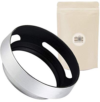 49mm - Paraluce con aperture per obiettivi da diametro di 49mm - Argento - 100% in Metallo - Compatibile con tutte le marche di obiettivi - Pentax Olympus Vented Hood Pana - Adaptout marca francese