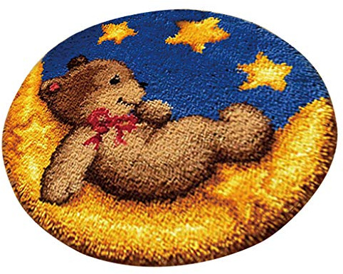 Runde Formteppich Knüpfteppich Knüpfset Knüpfpackung zum Selber Knüpfen Teppich für Kinder, Erwachsene oder Anfänger, 50 cm Latch Hook Kits - spielzeug bär