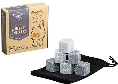 Gentlemen's Hardware Whisky Stones, Granite and Soapstone, gift set of 6 with velvet pouch, GEN360, Grey