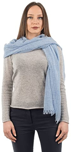 Dalle Piane Cashmere Pashmina Dam 100% Kashmir, Made in Italy, Sjal Omslagsduk, 70x200 cm, Himmelblå