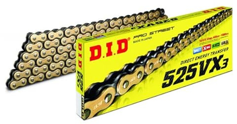 DID Cadena 525VX3 (Oro y Negro) - Longitud: 114 eslabones con unión remachada (ZJ)
