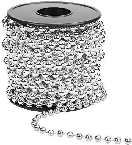 Belle Vous Christmas Bead Garland -5mm Silver Xmas Bead Chain 10 metres for Table Decorations and Christmas Tree Decorations, Jewelry Making, DIY Art & Craft & Party Decor