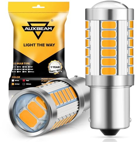 Auxbeam 1156 Turn Signal Bulbs, Super Bright Amber Yellow P21W BA15S Bulbs for Turn Signal Light, 12V-3030 SMD Chipsets Bulb with Projector, Pack of 2 (May Need Resistors)